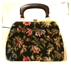 Vintage black floral tapestry purse